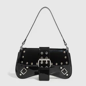 Patent Buckle Strap Black Shoulder Bag