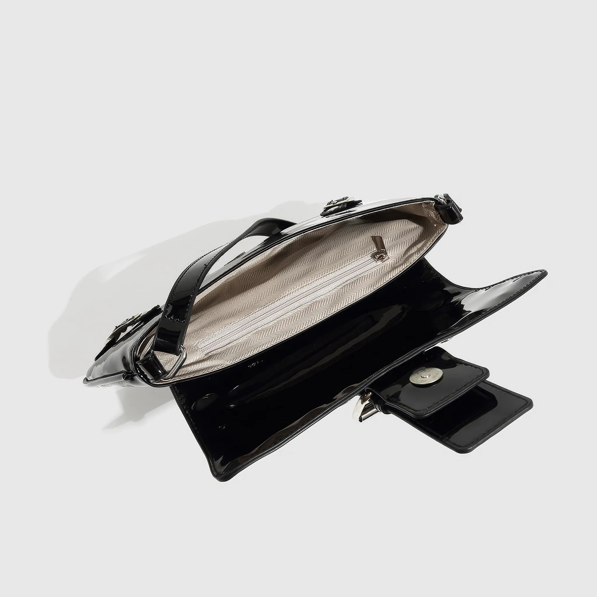Patent Buckle Strap Black Shoulder Bag