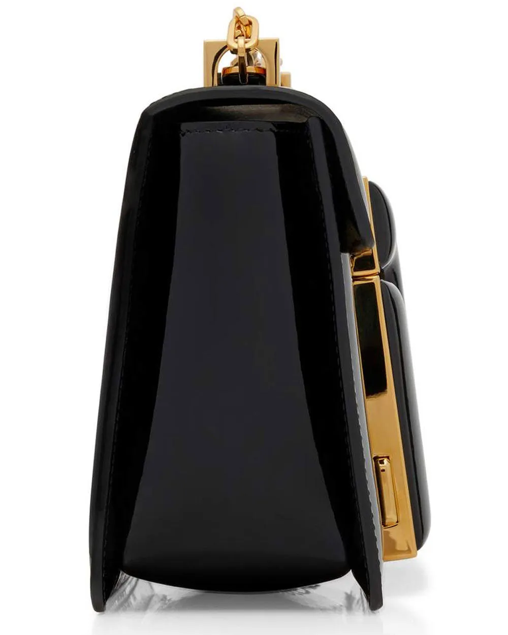 Patent Leather Maxi 001 Medium Chain Shoulder Bag in Black