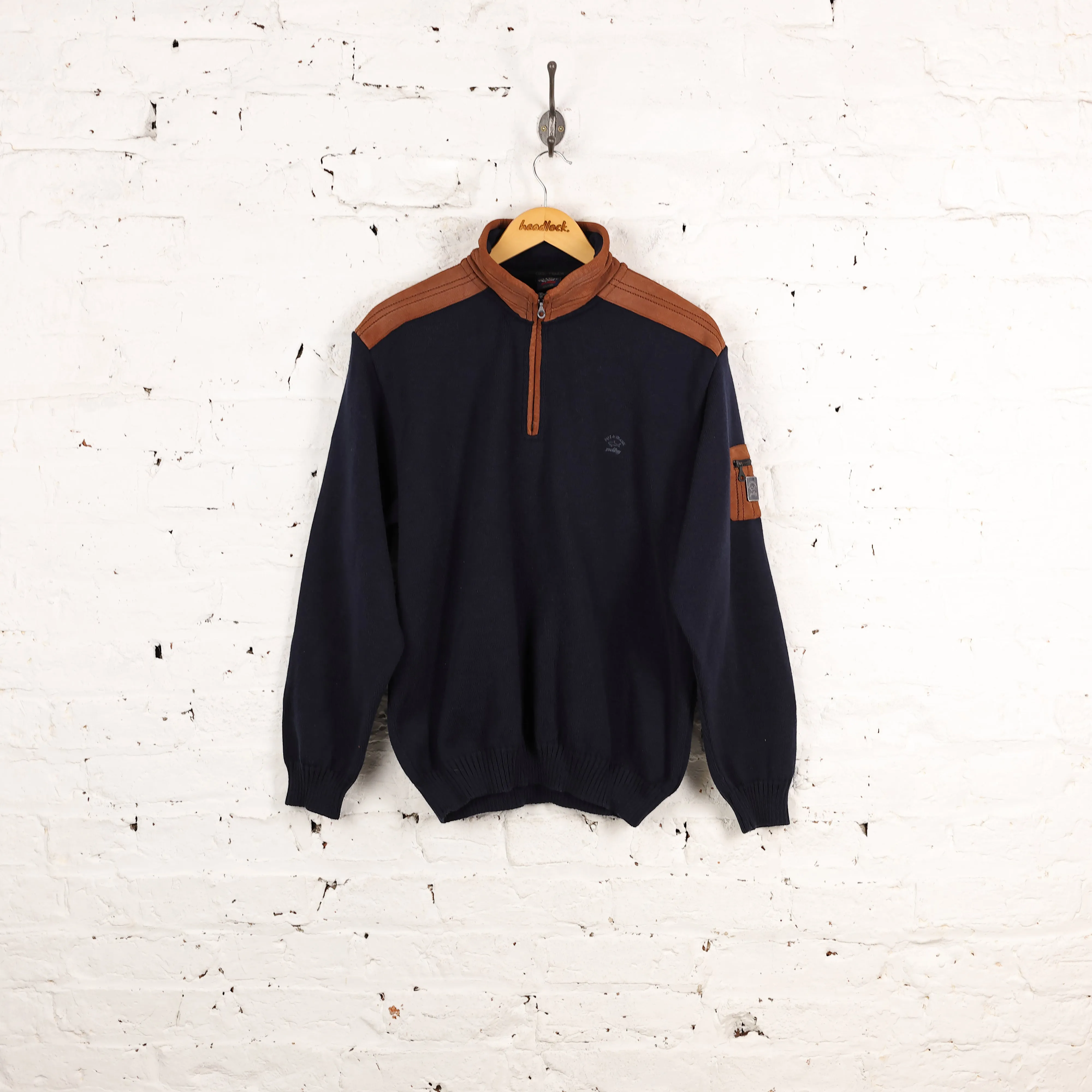Paul and Shark Yachting 1/4 Zip Knit Jumper - Blue - L