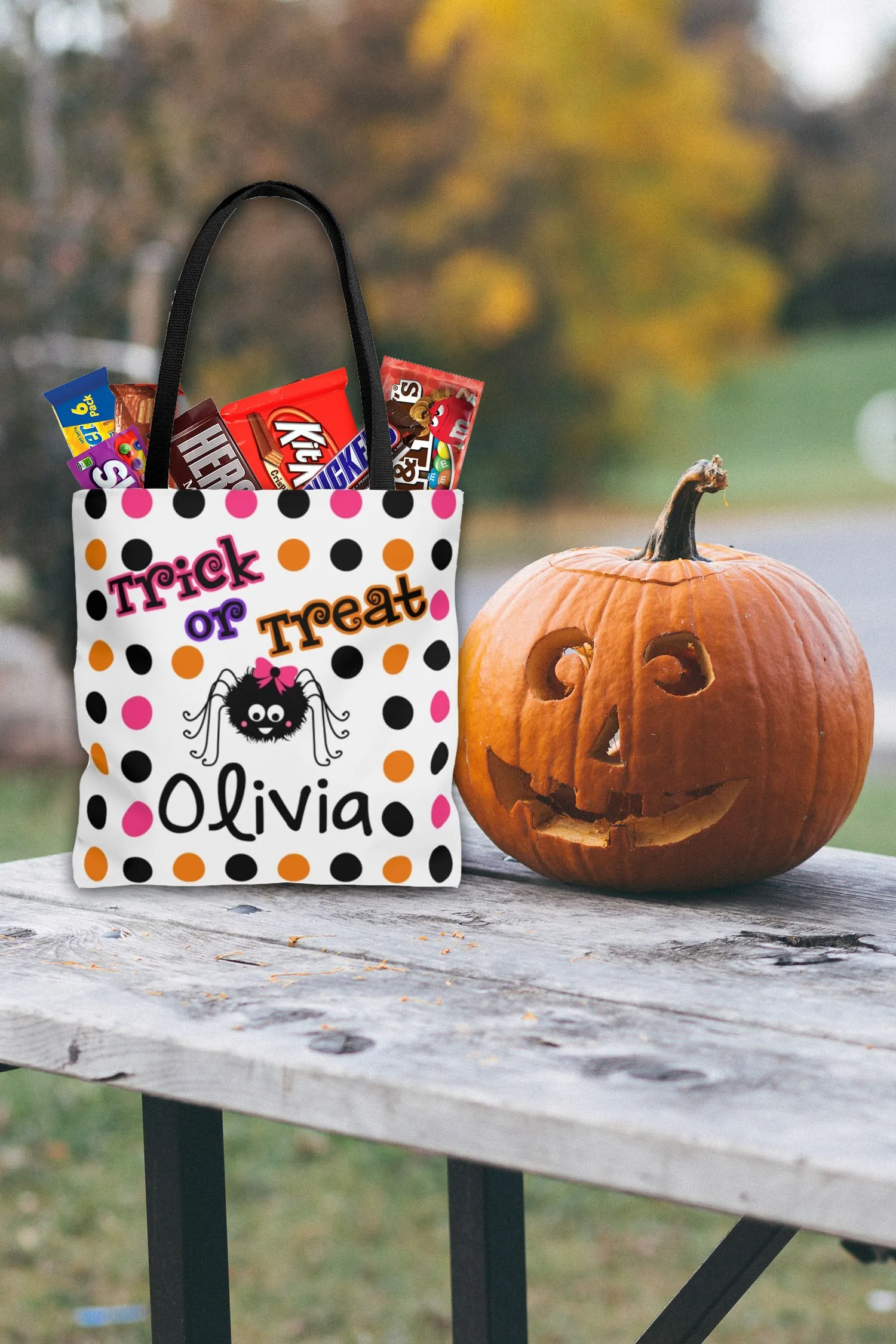 Personalized Halloween Trick Or Treat Bag, Kids Halloween Tote Bag - Girl Spider