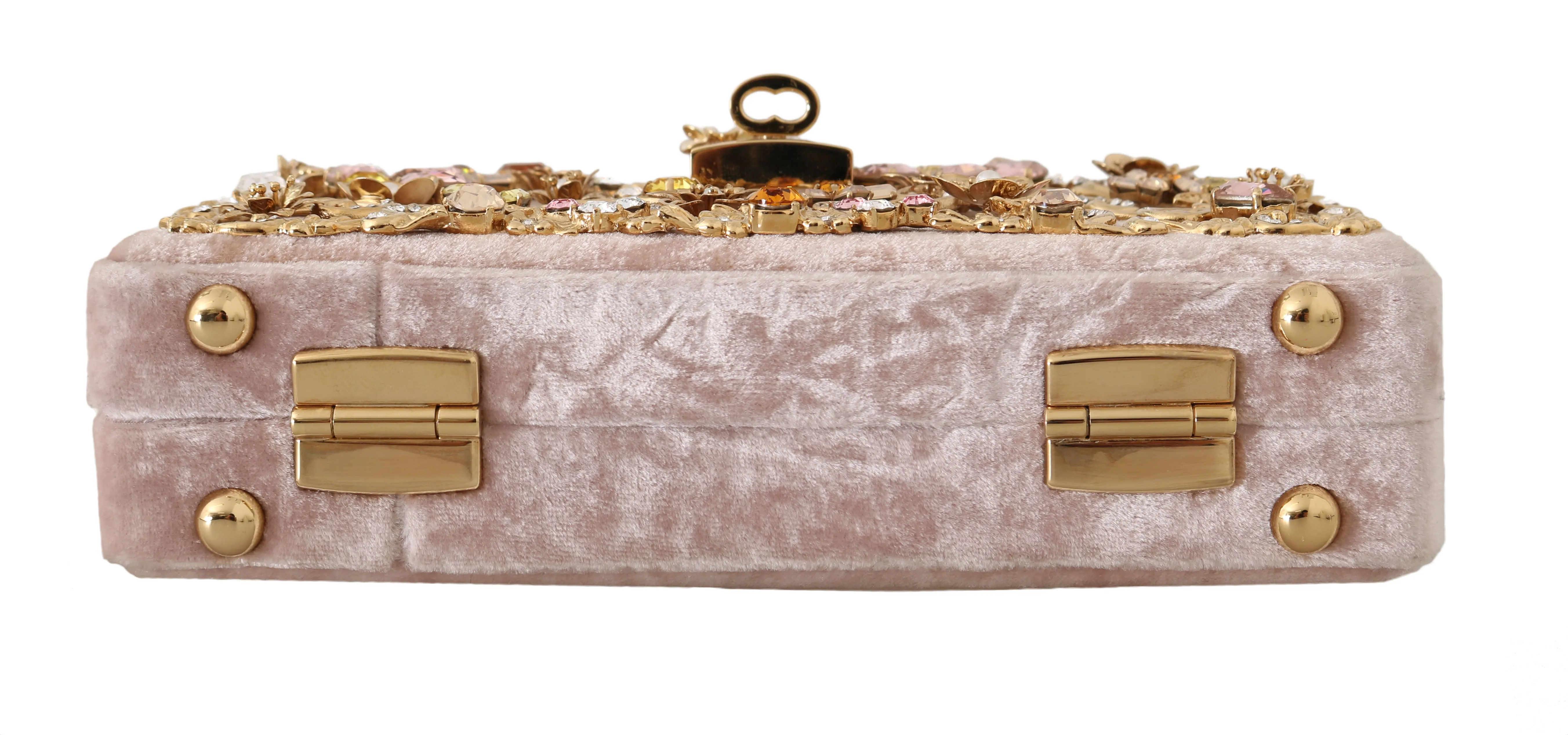 Pink Velvet Gold Baroque Crystal Clutch Purse