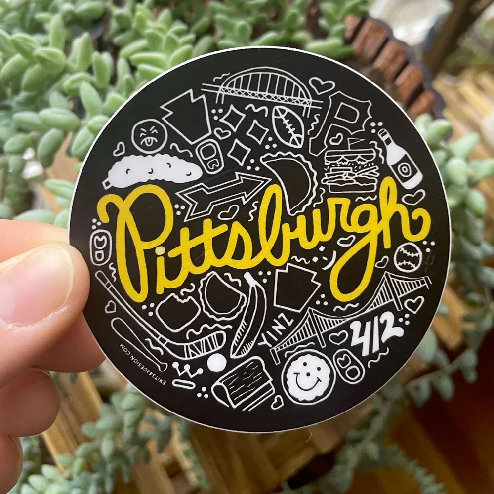 Pittsburgh sticker, Pittsburgh icons vinyl sticker, Pittsburgh Pennsylvania souvenir