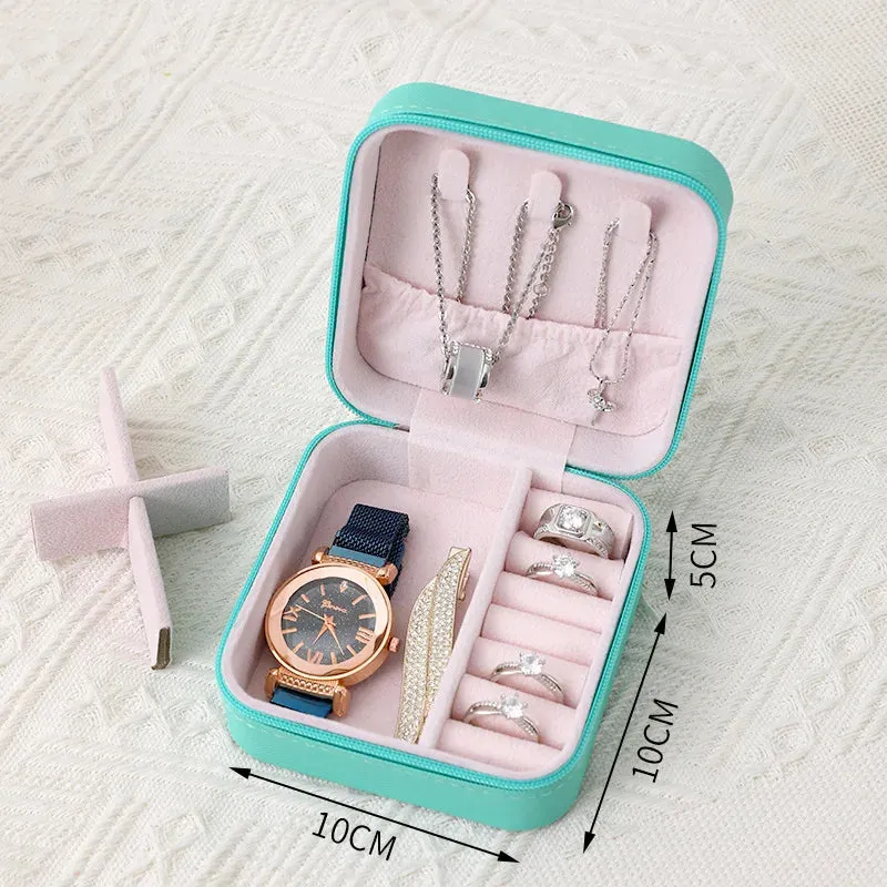 Portable Leather Jewelry Box – Travel Organizer with Zipper for Rings, Earrings & Necklaces