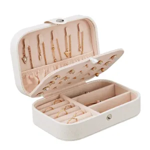 Portable Leather Jewelry Box – Travel Organizer with Zipper for Rings, Earrings & Necklaces