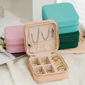 Portable PU Leather Jewelry Box – Travel Organizer for Rings, Earrings & Necklaces
