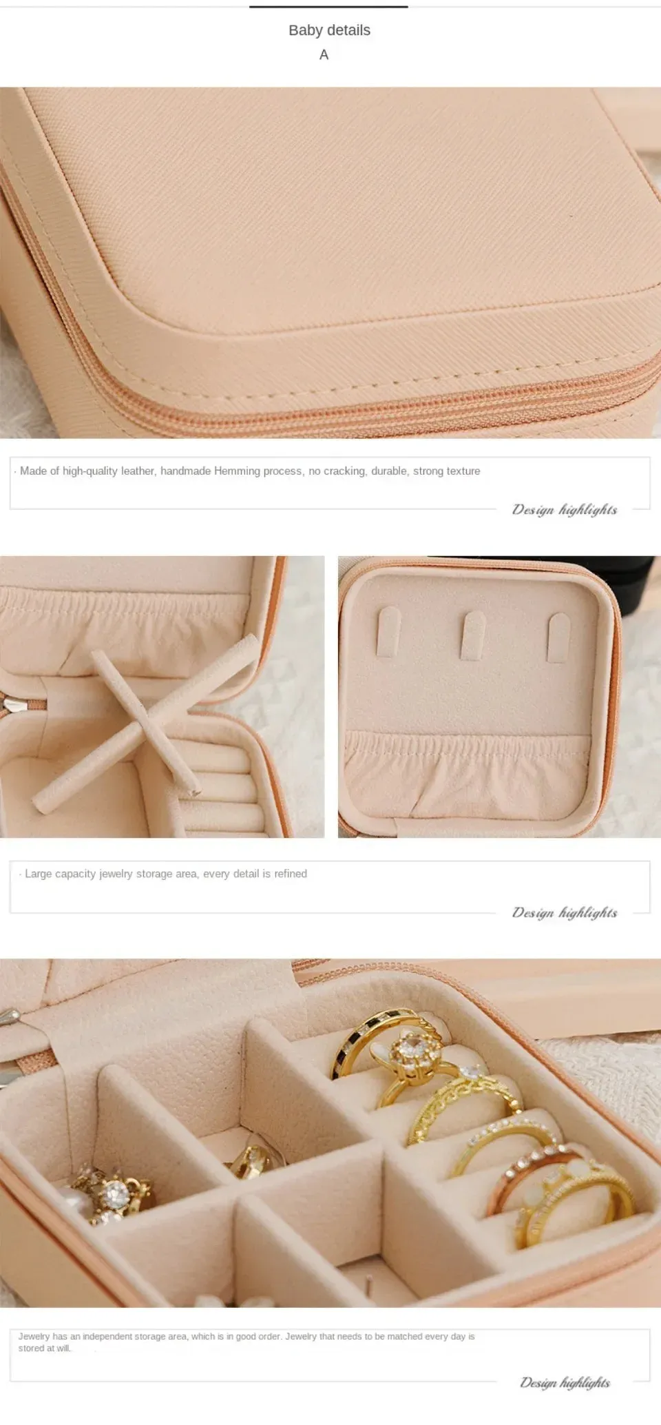 Portable PU Leather Jewelry Box – Travel Organizer for Rings, Earrings & Necklaces