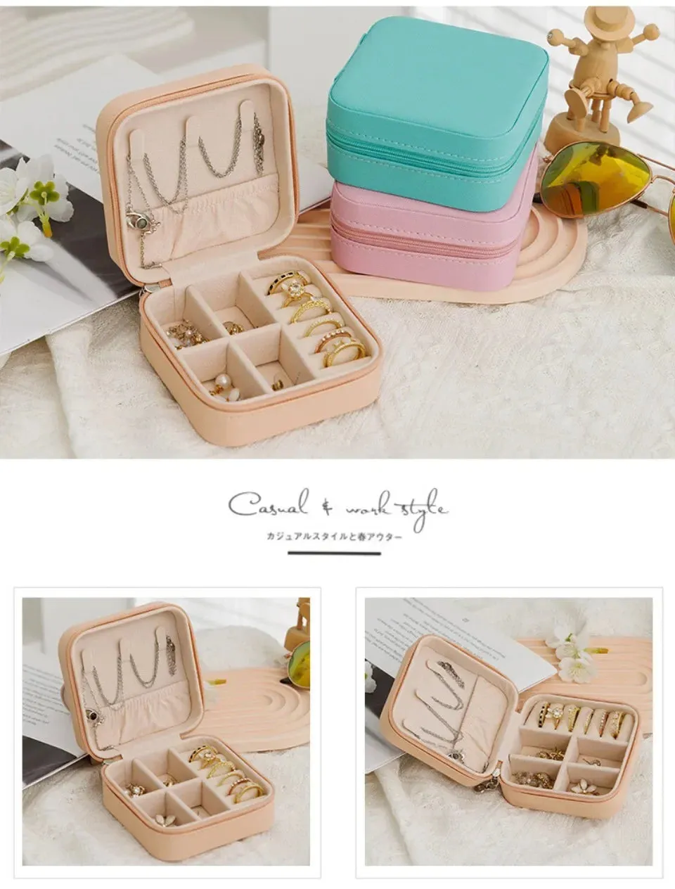 Portable PU Leather Jewelry Box – Travel Organizer for Rings, Earrings & Necklaces