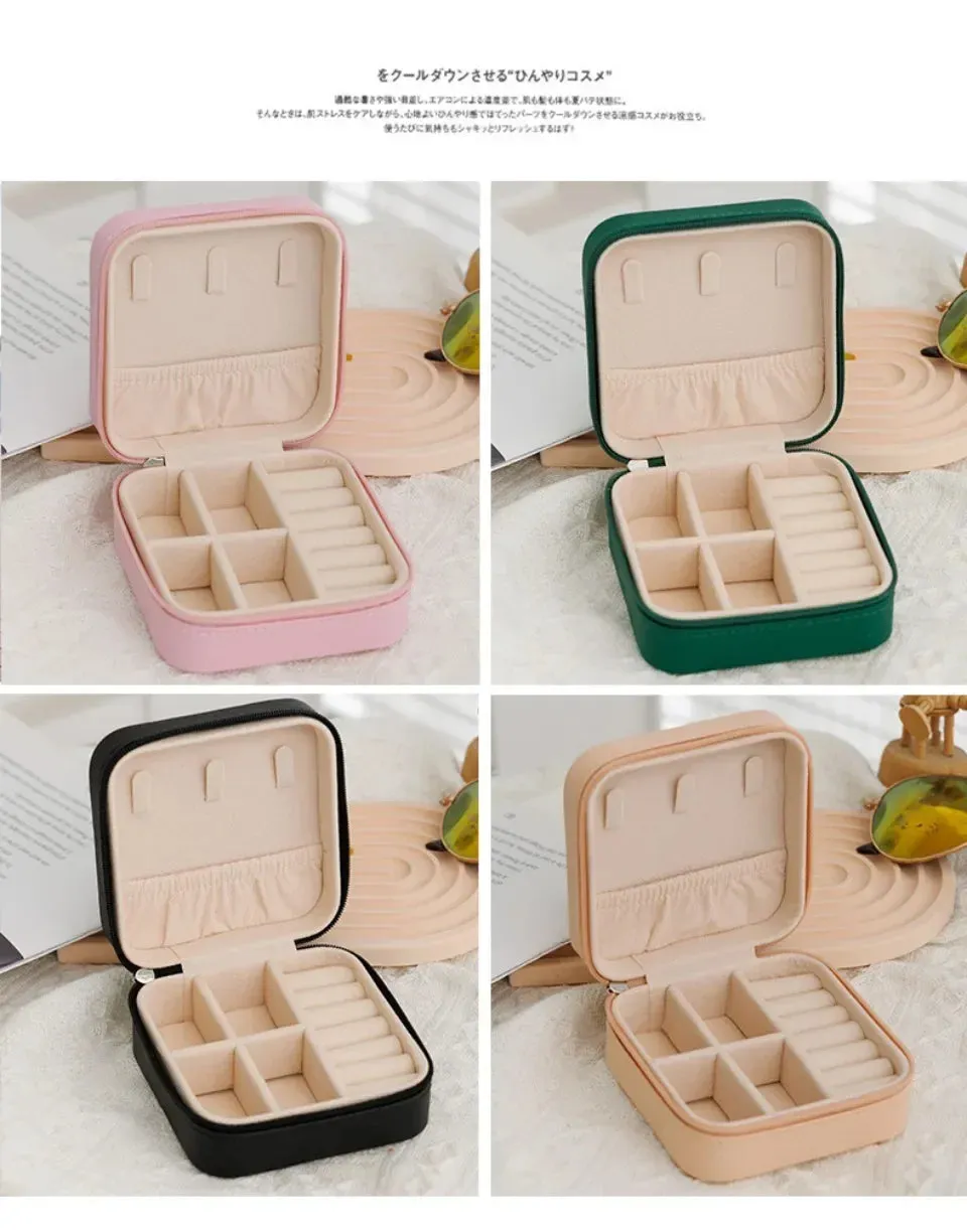 Portable PU Leather Jewelry Box – Travel Organizer for Rings, Earrings & Necklaces