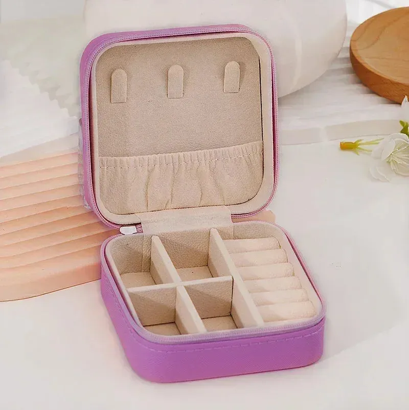 Portable PU Leather Jewelry Box – Travel Organizer for Rings, Earrings & Necklaces