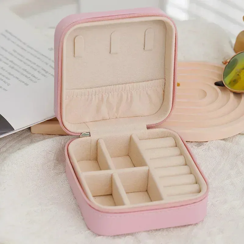 Portable PU Leather Jewelry Box – Travel Organizer for Rings, Earrings & Necklaces