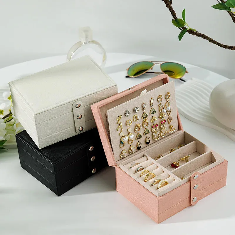 Portable PU Leather Jewelry Storage Box – Travel Organizer for Rings, Necklaces & Earrings