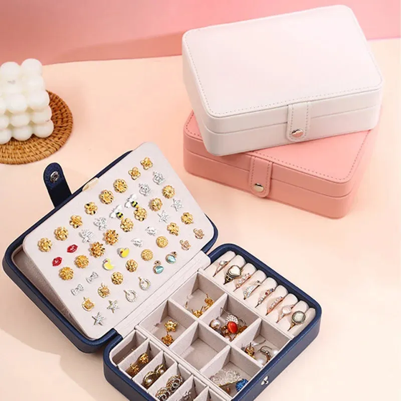Portable PU Leather Jewelry Storage Box – Travel Organizer for Rings, Necklaces & Earrings