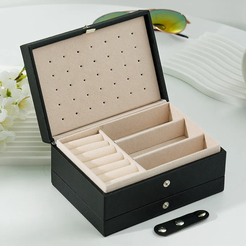 Portable PU Leather Jewelry Storage Box – Travel Organizer for Rings, Necklaces & Earrings