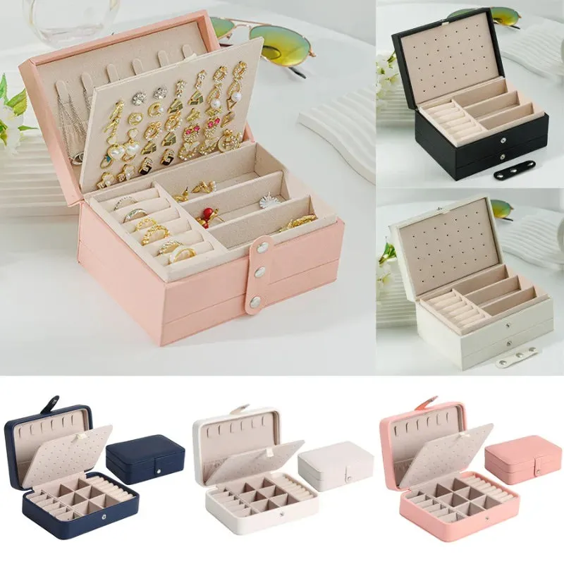 Portable PU Leather Jewelry Storage Box – Travel Organizer for Rings, Necklaces & Earrings