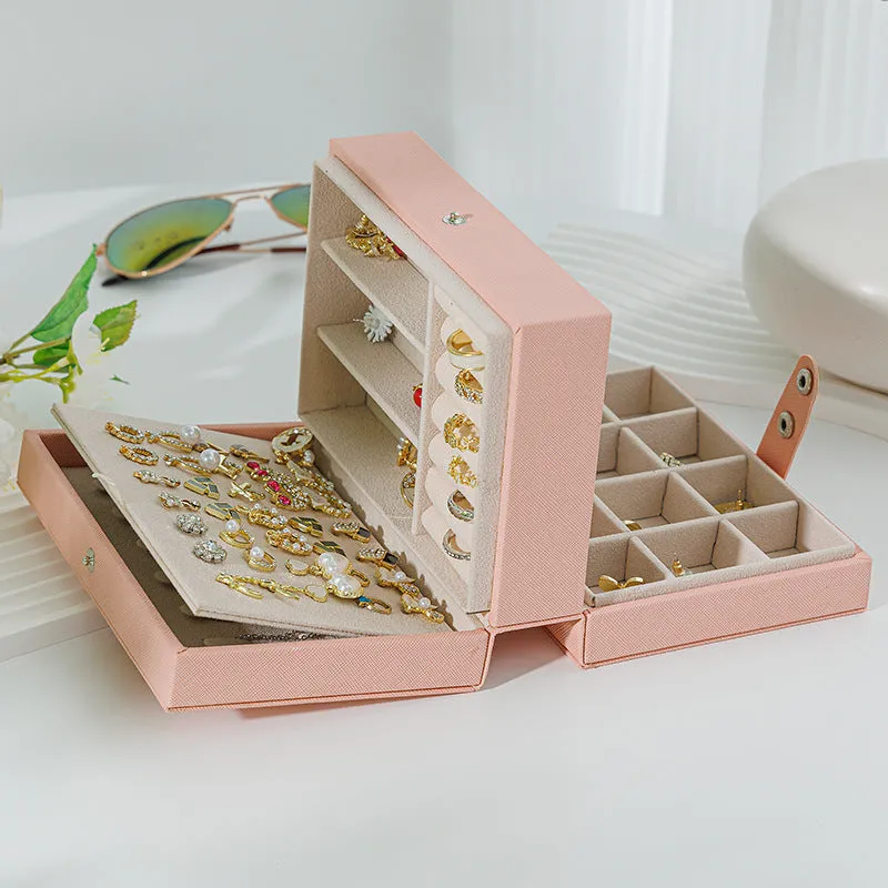 Portable PU Leather Jewelry Storage Box – Travel Organizer for Rings, Necklaces & Earrings