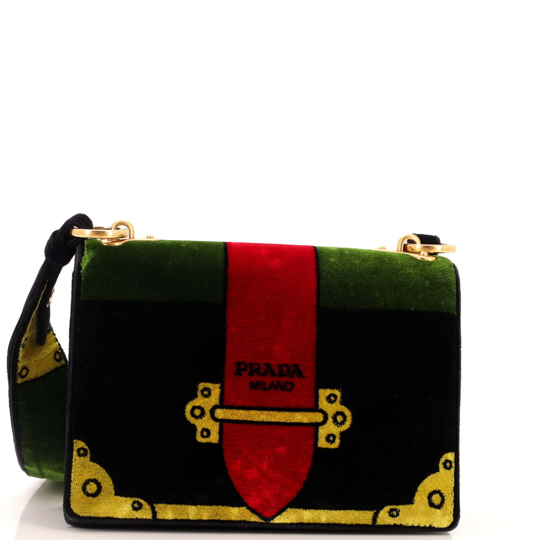 PRADA Cahier Crossbody Bag Printed Velvet Small