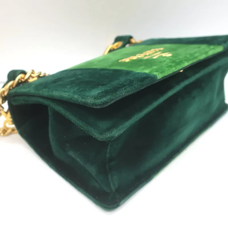 Prada Pattina Velvet Chain Strap Crossbody Bag Green Small Clutch