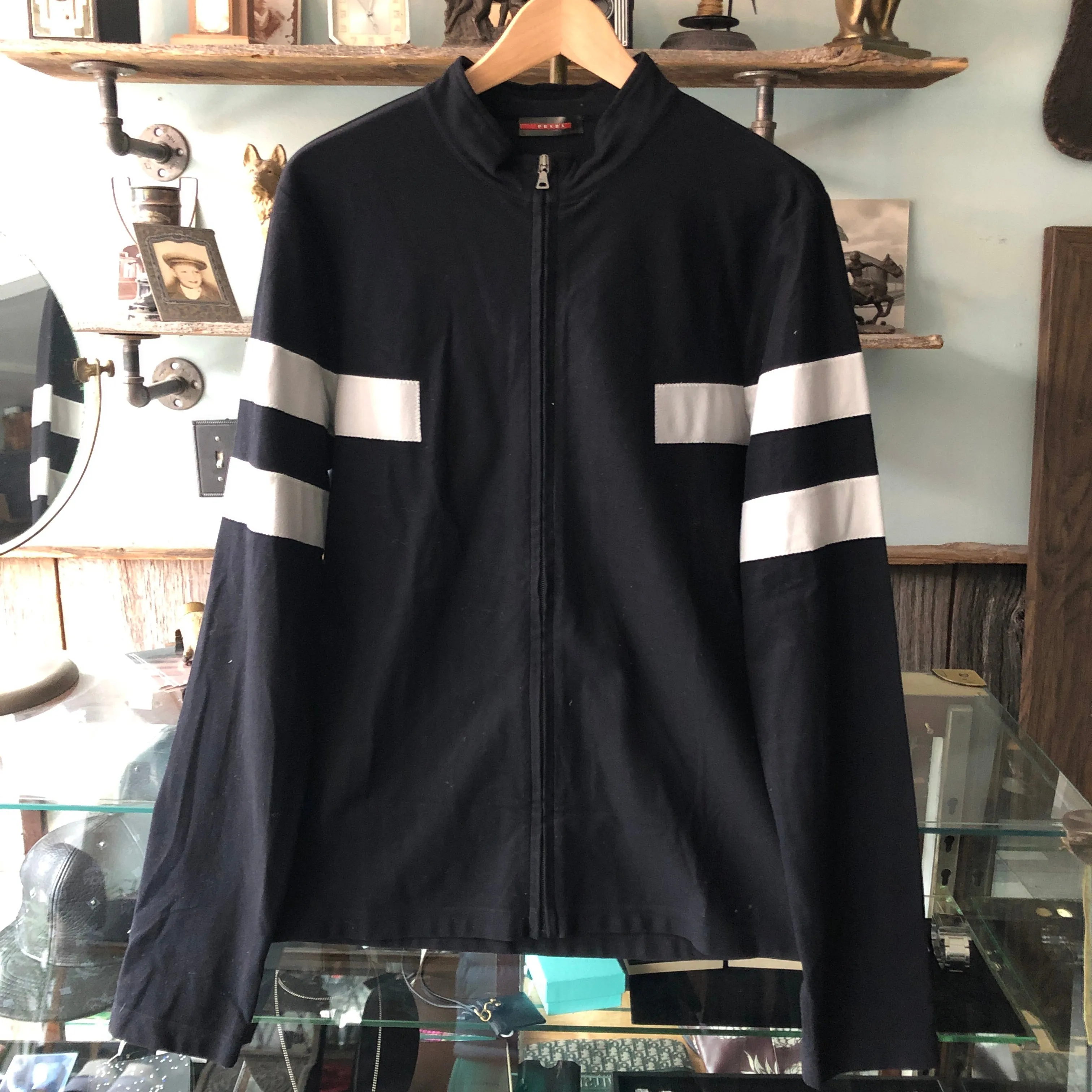 Prada Sport Black and Grey Banded Zip Up Long Sleeve Top - L