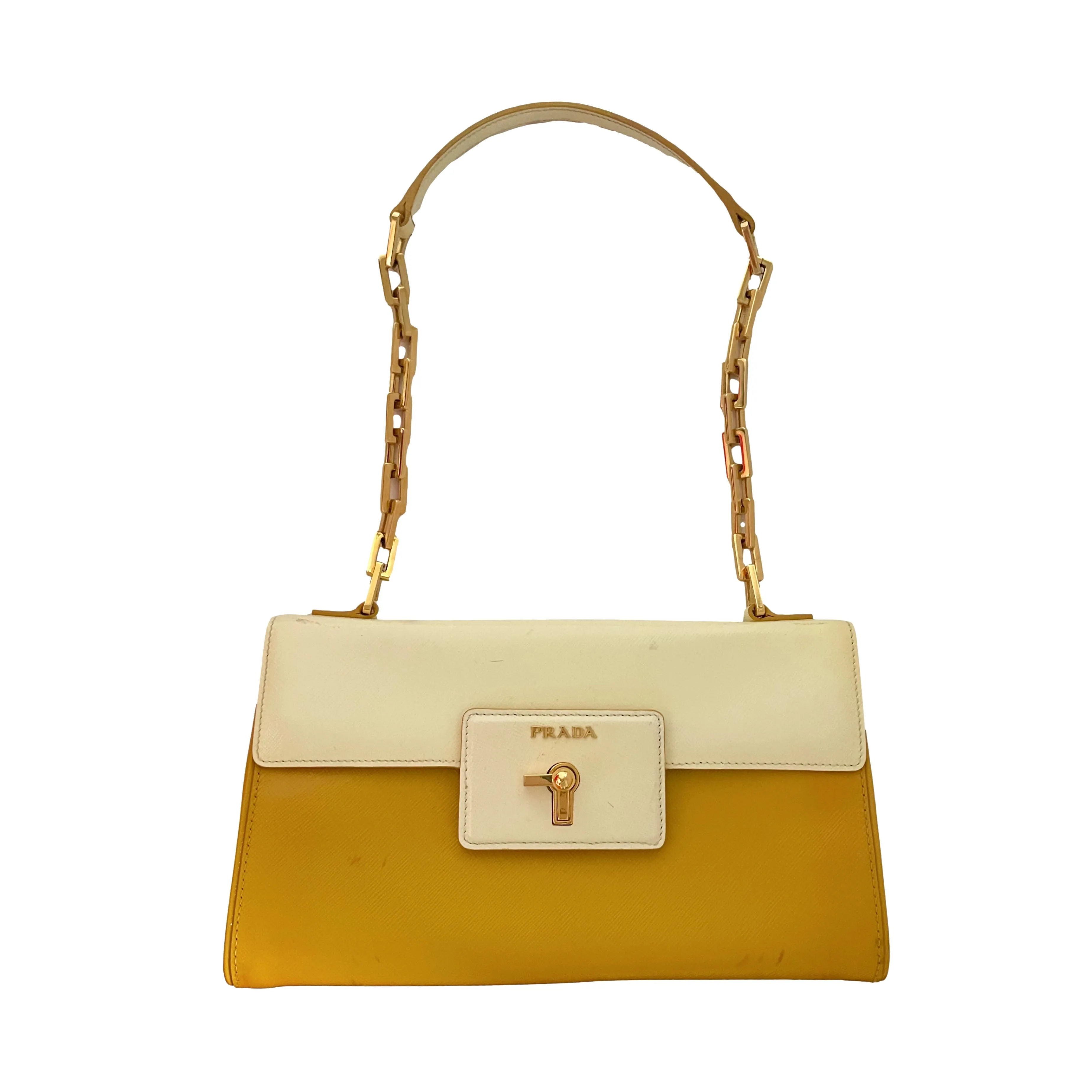 Prada Yellow Patent Shoulder Bag