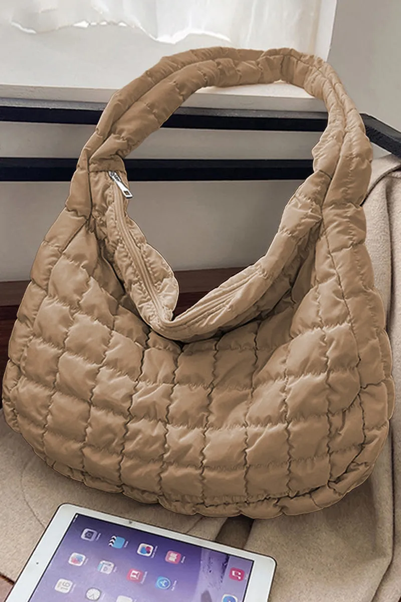 PREORDER! ETA 3/21 City Sights Light French Beige Quilted Tote Bag **SHIPPING EXPECTED TO BEGIN ON DATE 3/21**