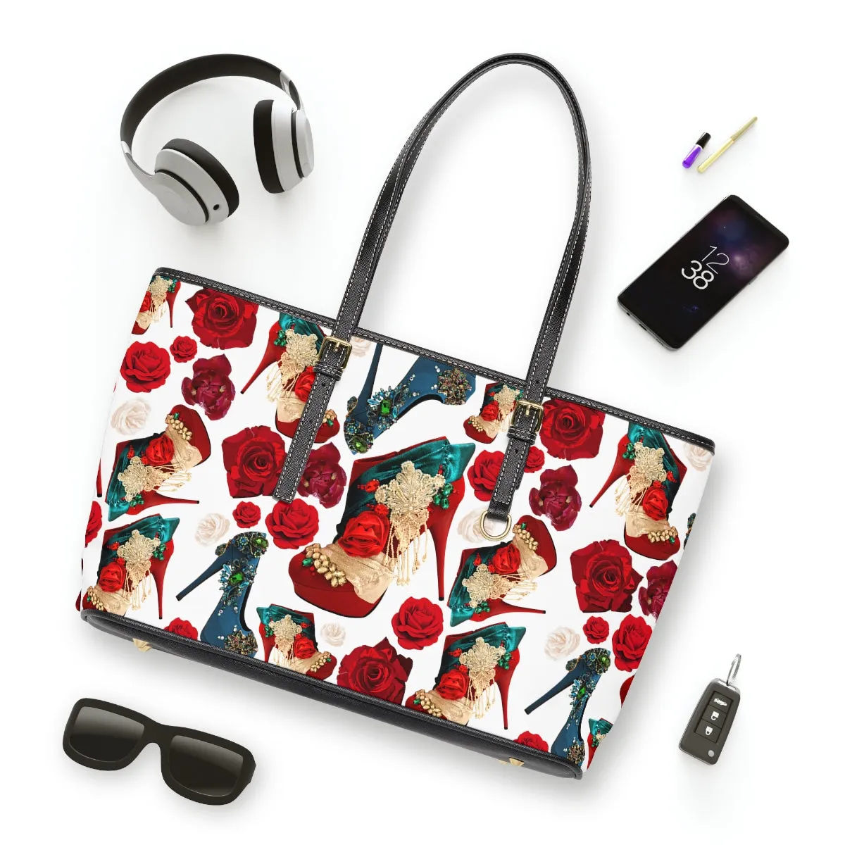 PU Leather Shoulder Bag 'Fiori rosso'