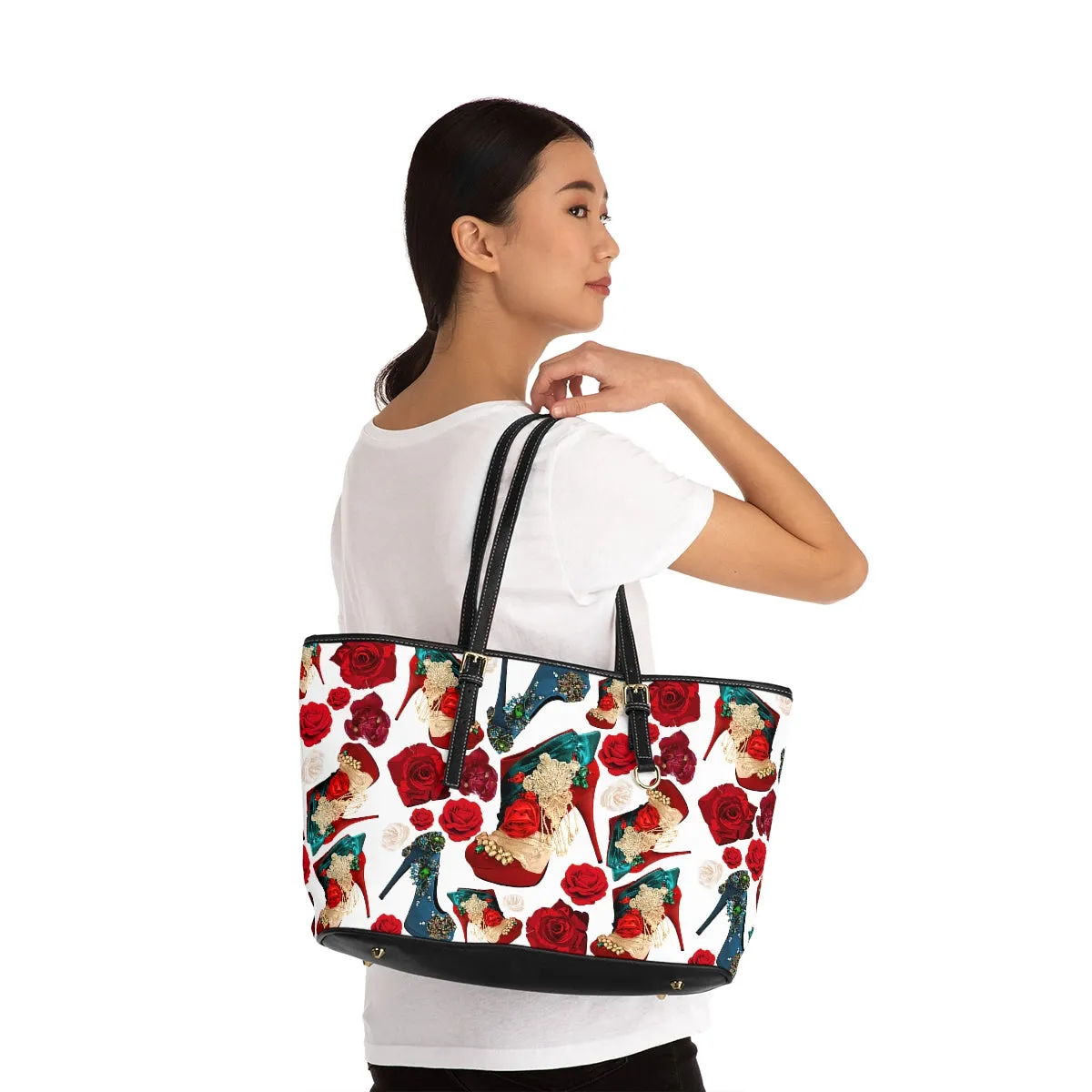 PU Leather Shoulder Bag 'Fiori rosso'
