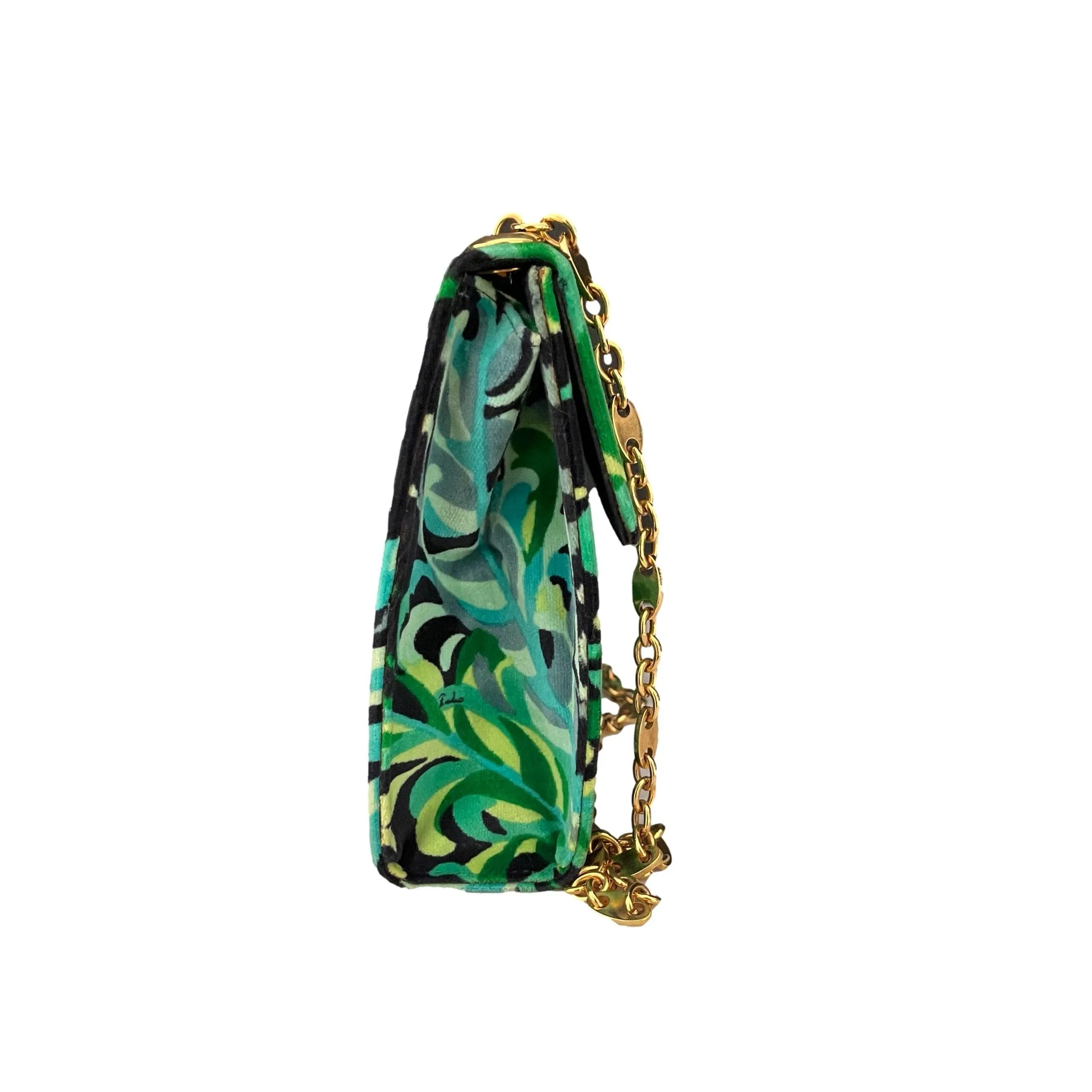 Pucci Green Print Velvet Chain Bag