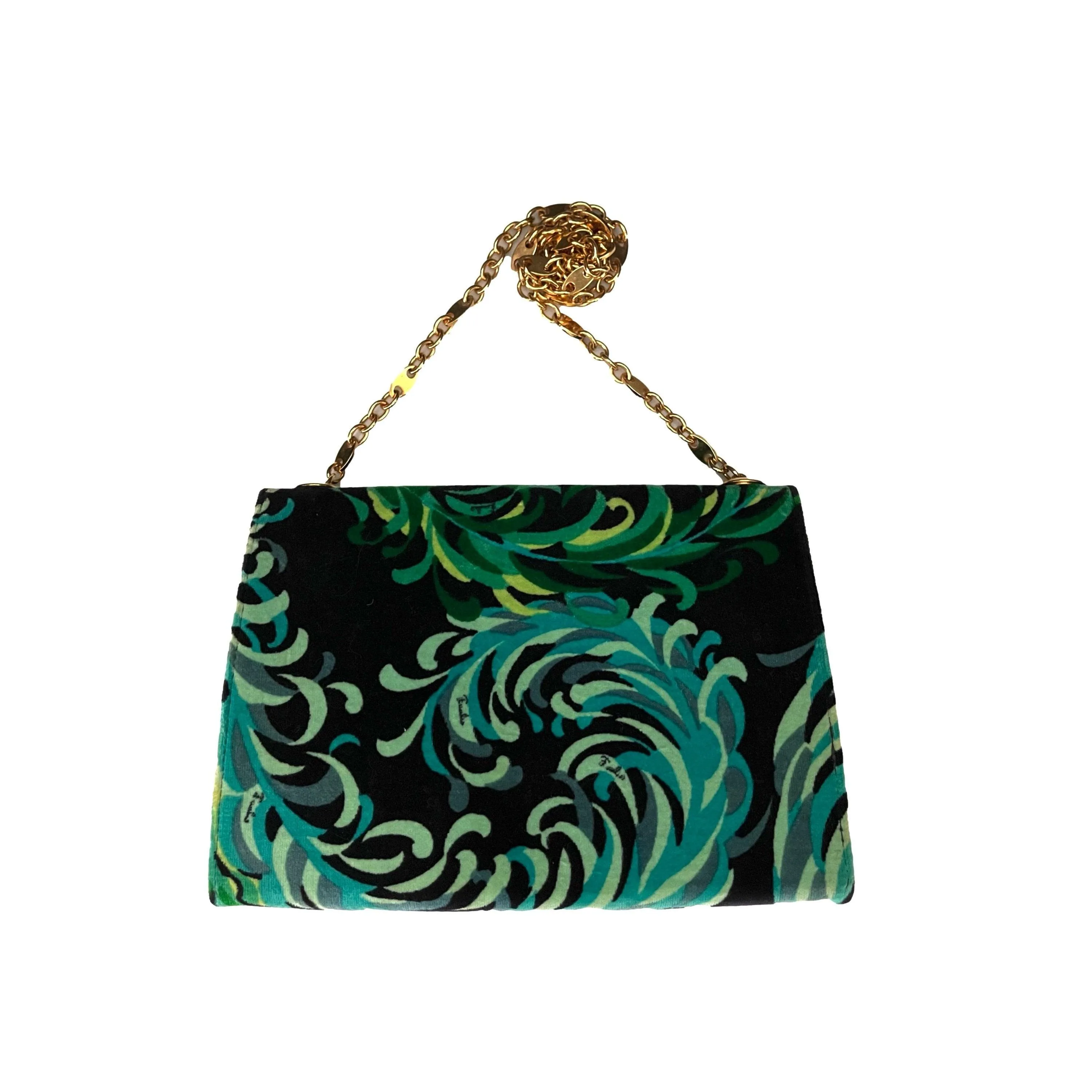 Pucci Green Print Velvet Chain Bag