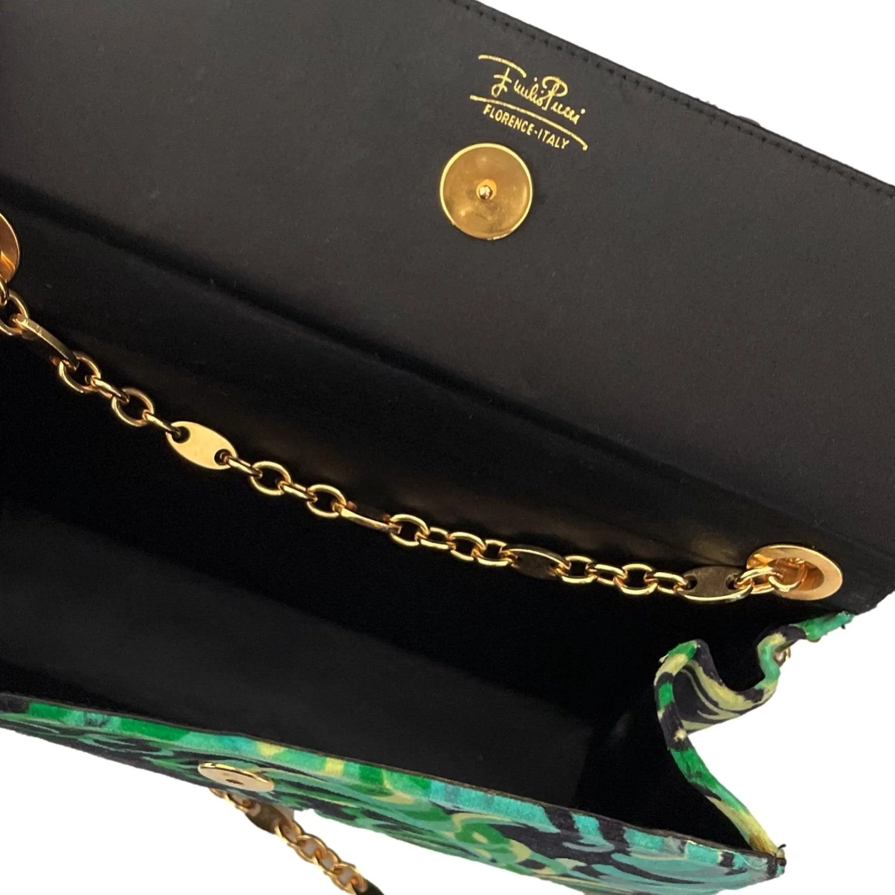 Pucci Green Print Velvet Chain Bag