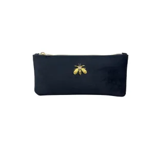 Punch Studio Women's Black Velvet  Gold Honeybee Accent Zippered Pouch Sz S