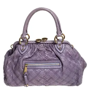 Purple Quilted Python Stam Satchel