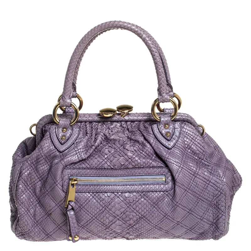 Purple Quilted Python Stam Satchel