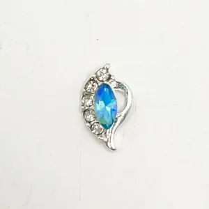 Queen - Nail Charms 10pc - #183 Silver Blue Iridescent Leafs with Crystals