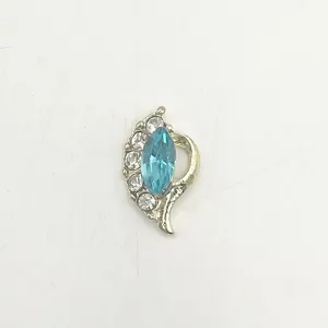 Queen - Nail Charms 10pc - #185 Gold Blue Leafs with Crystals