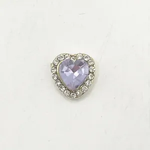 Queen - Nail Charms 10pc - #198 Gold Purple Hearts with Surrounding Crystals