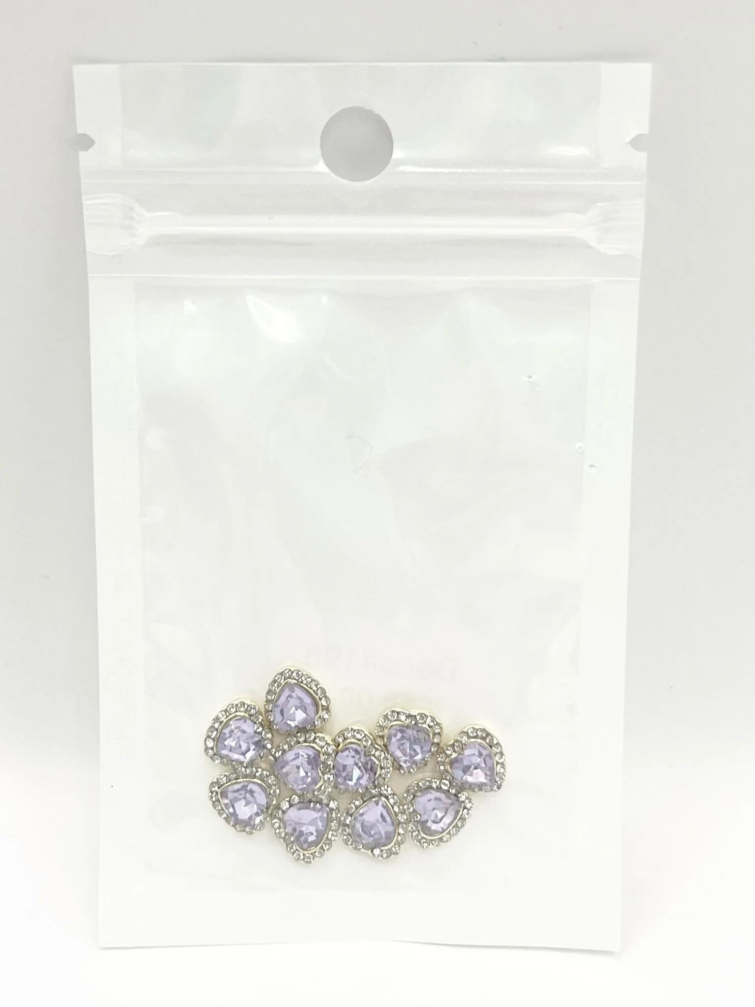 Queen - Nail Charms 10pc - #198 Gold Purple Hearts with Surrounding Crystals