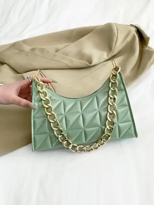Quilted Pattern Baguette Bag - Light Green