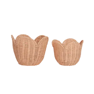 Rattan Lily Basket Set - Seashell Pink