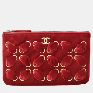 Red Velvet Embellished Clutch Bag