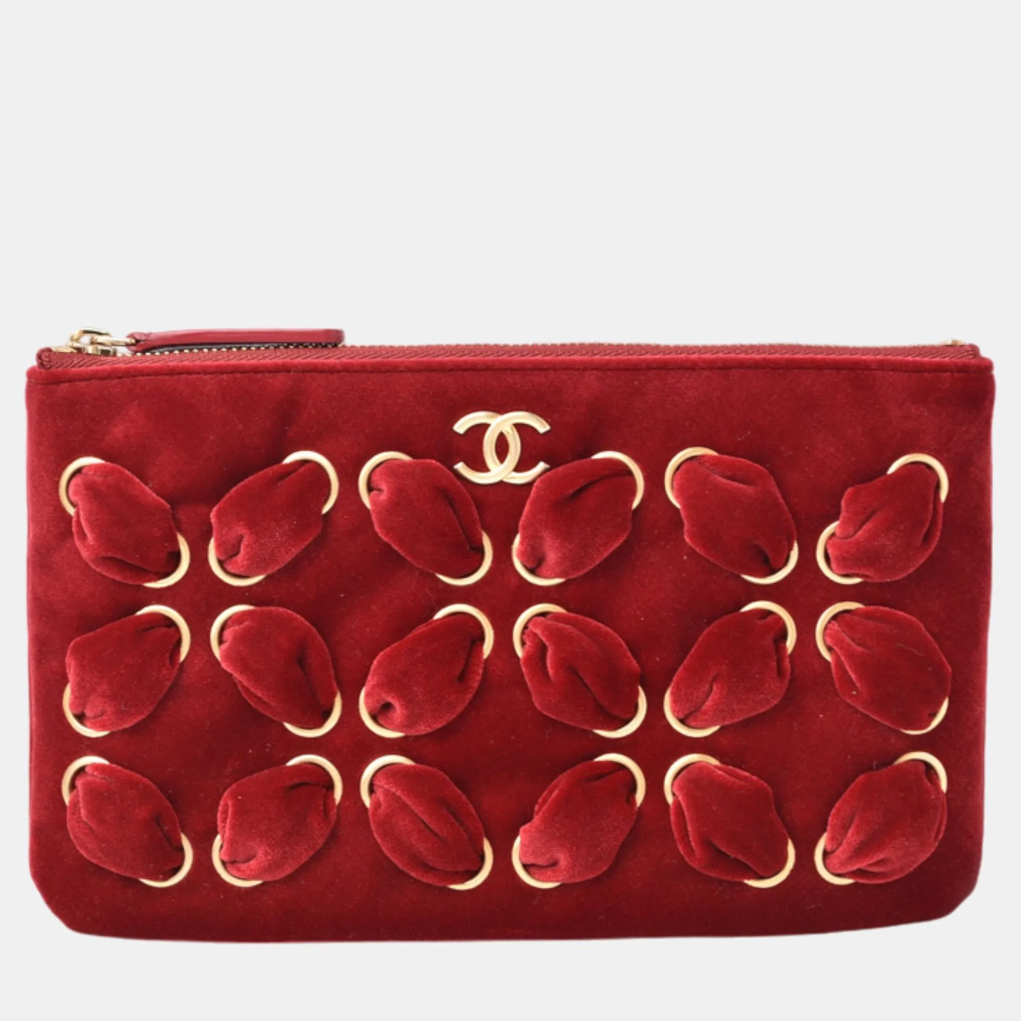Red Velvet Embellished Clutch Bag
