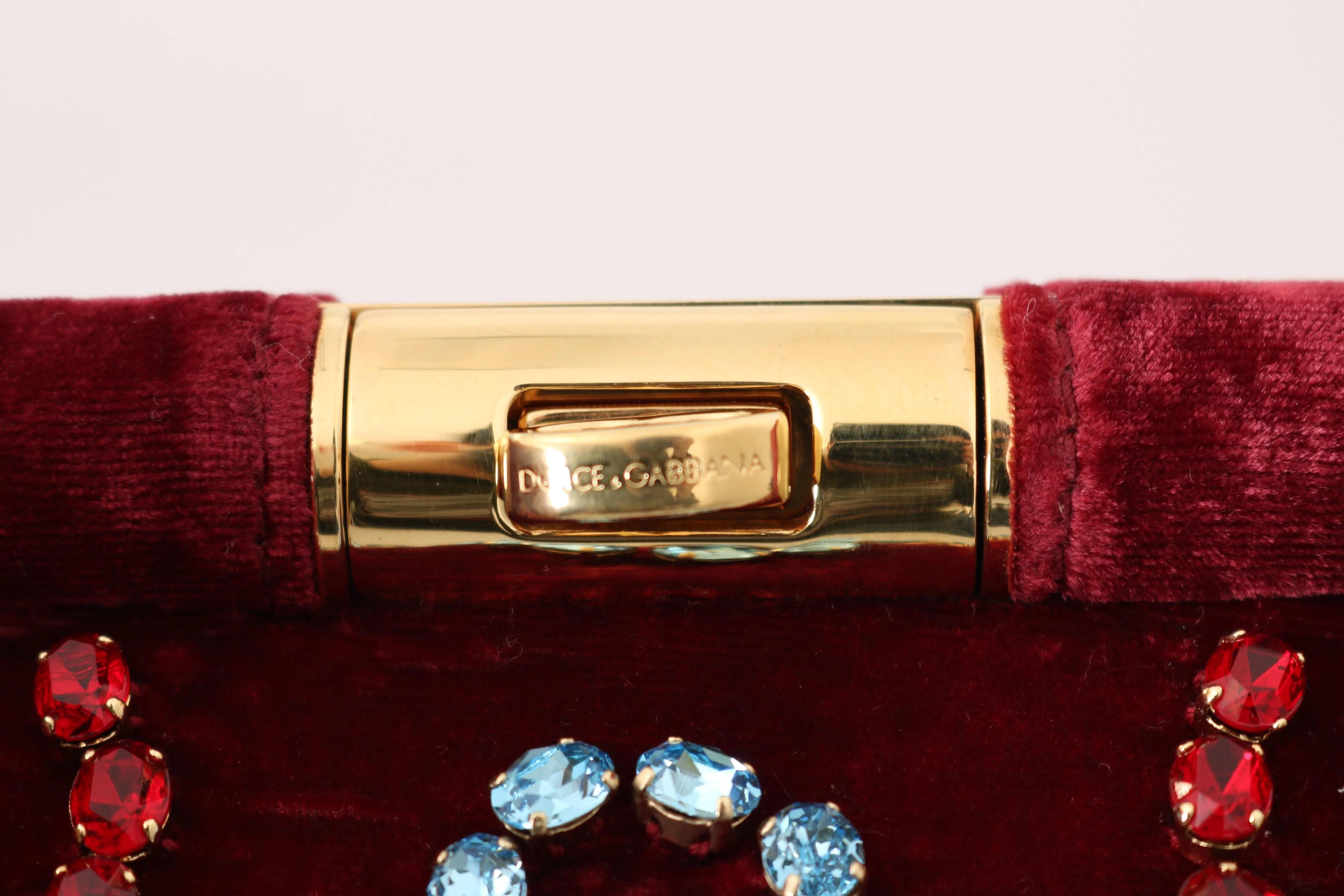 Red Velvet Gold Ricamo Crystal Party Clutch  Purse