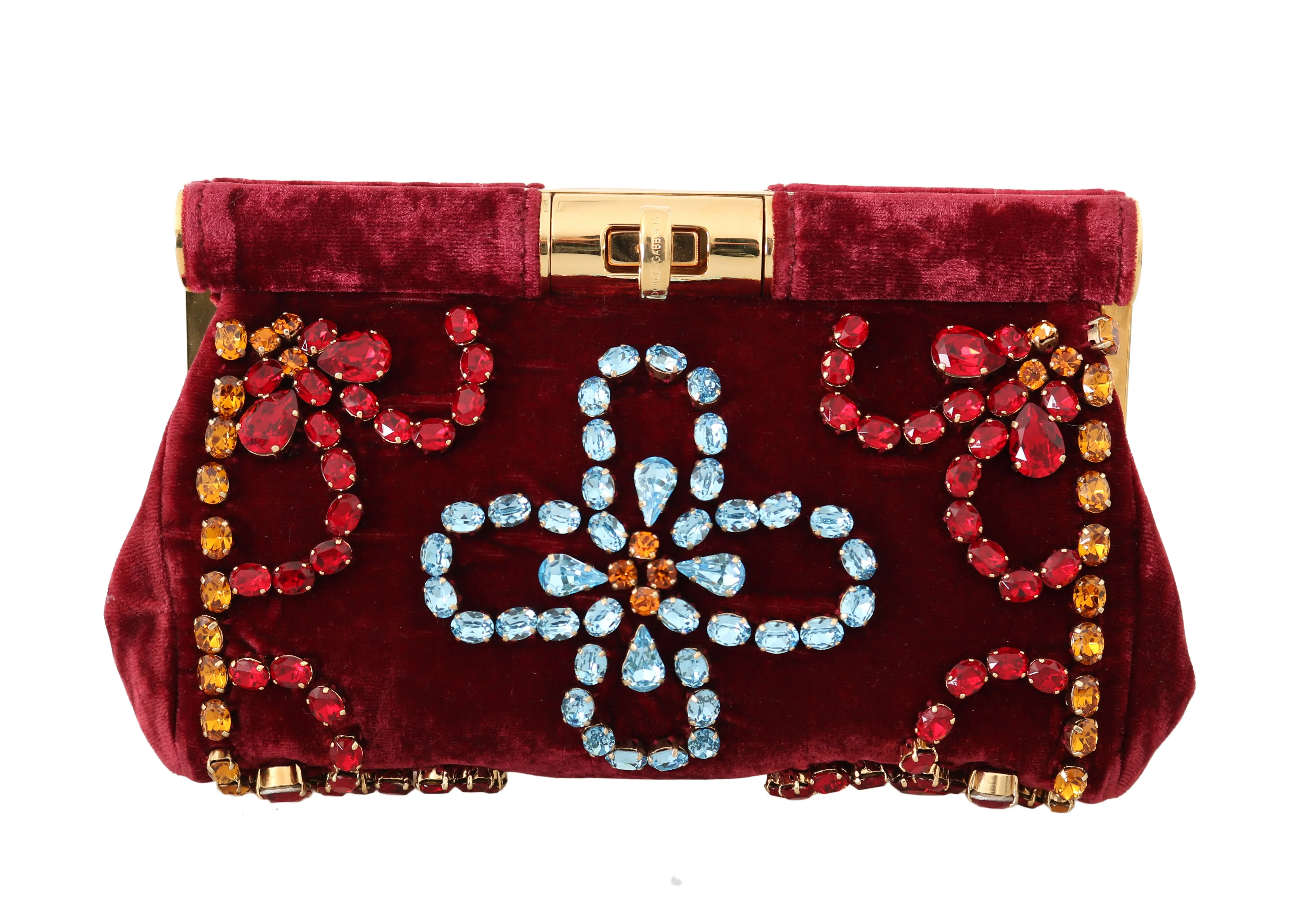 Red Velvet Gold Ricamo Crystal Party Clutch  Purse