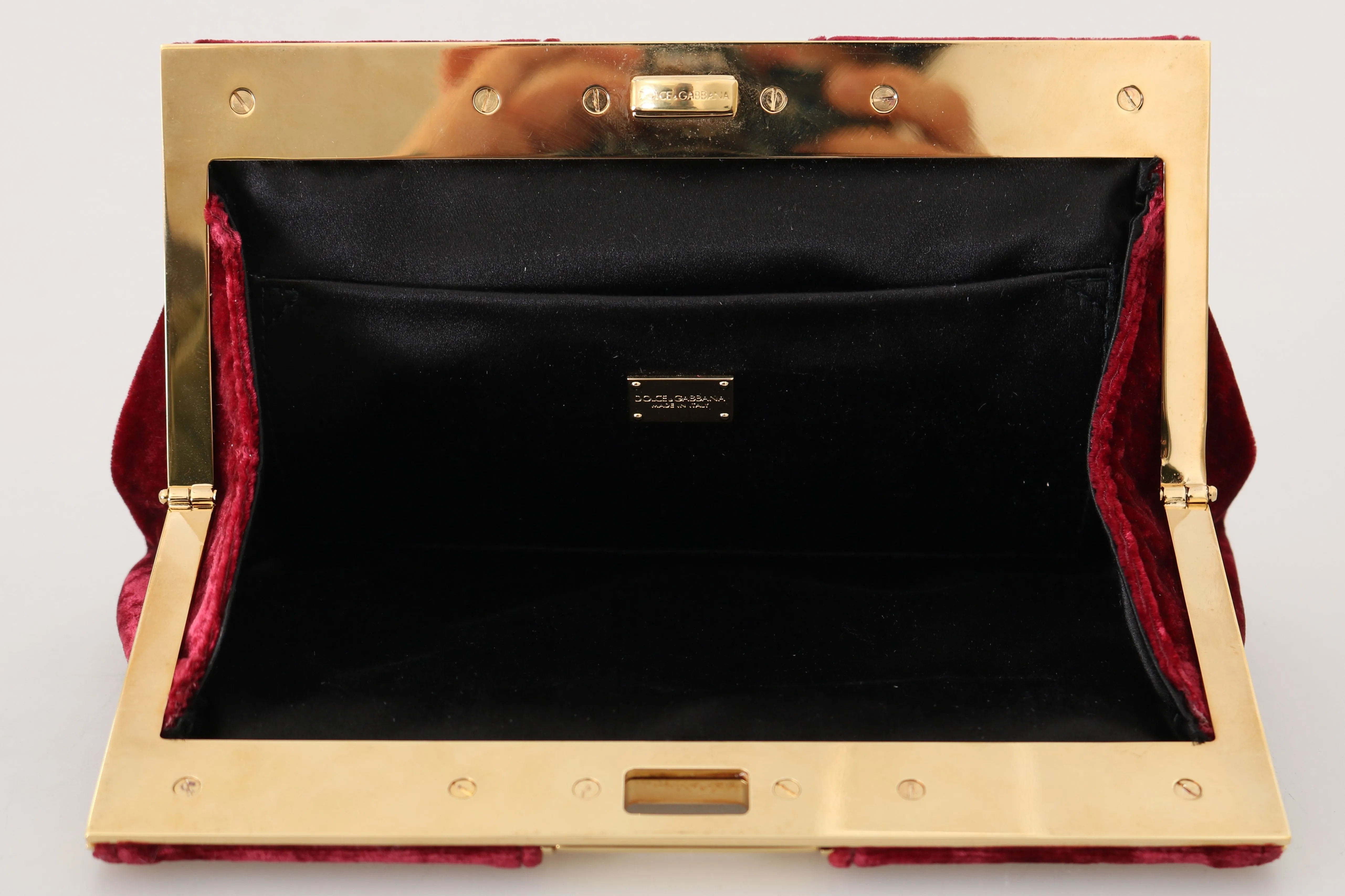 Red Velvet Gold Ricamo Crystal Party Clutch  Purse