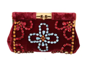 Red Velvet Gold Ricamo Crystal Party Clutch  Purse