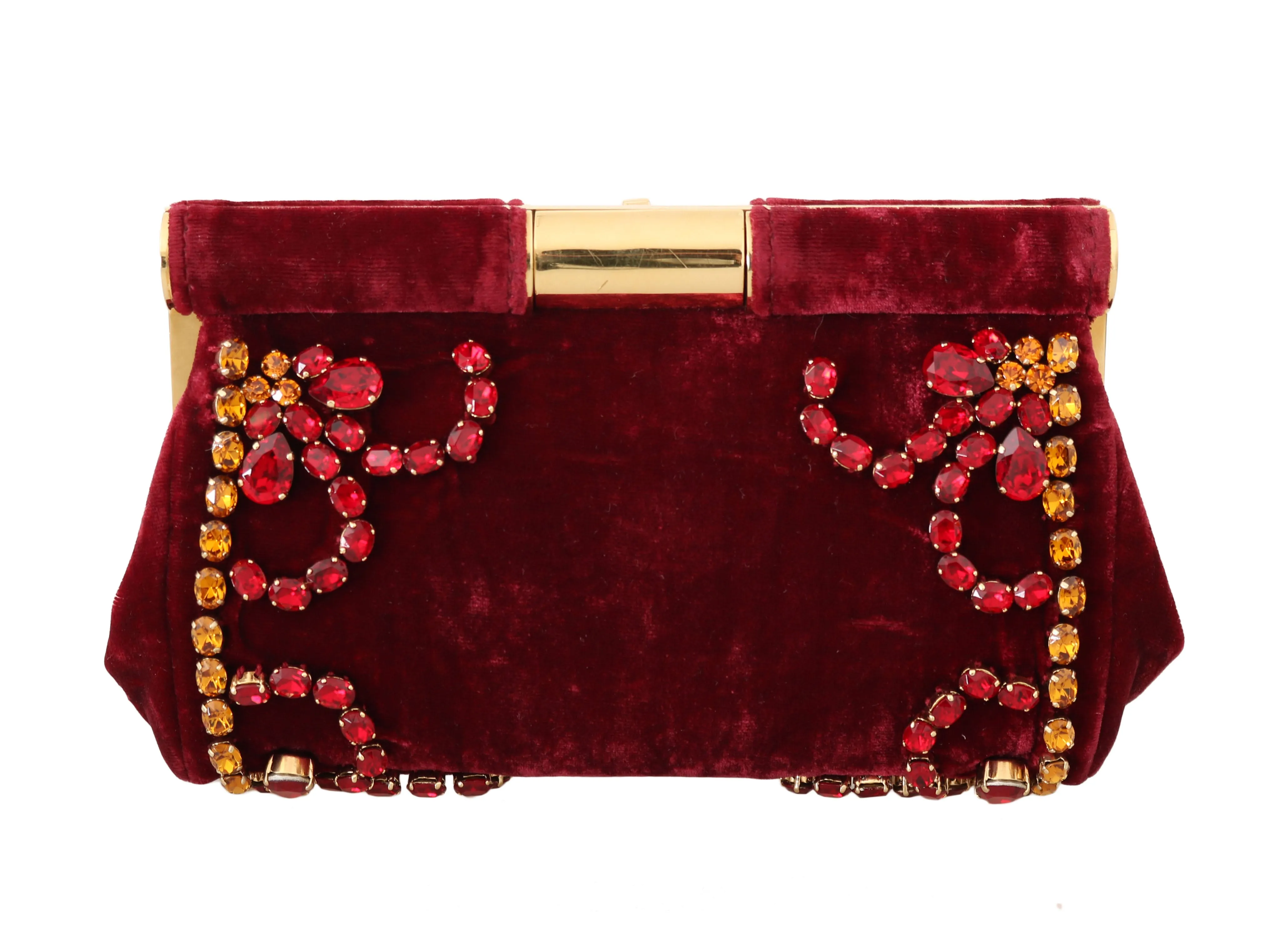 Red Velvet Gold Ricamo Crystal Party Clutch  Purse