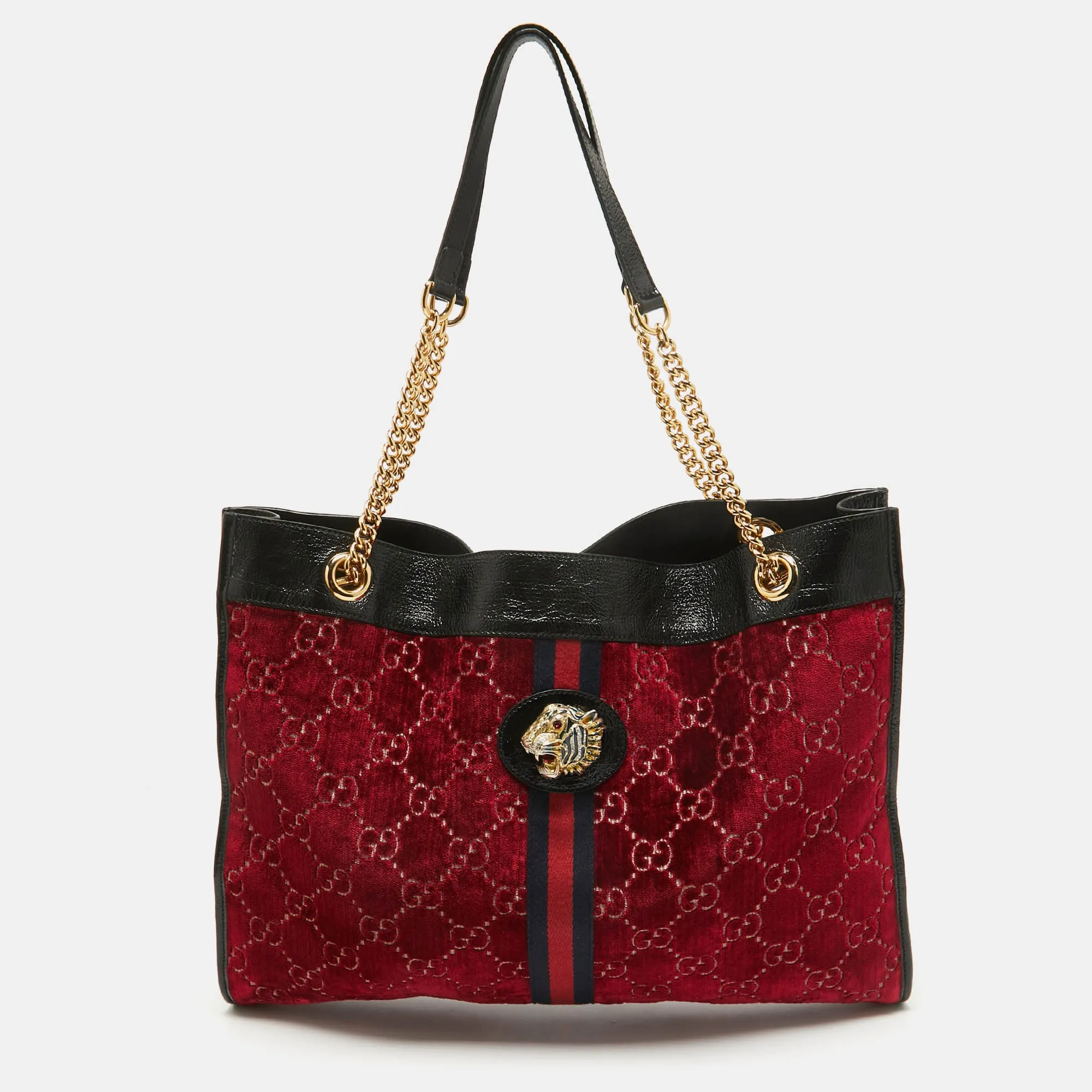 Red/Black Jumbo GG Velvet Large Rajah Tote