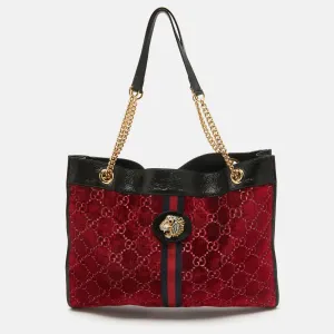 Red/Black Jumbo GG Velvet Large Rajah Tote