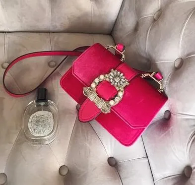 Retro minimalist Women bag shoulder bags Diamonds Autumn and winter new big diamond  velvet fashion lady bag