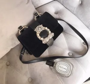 Retro minimalist Women bag shoulder bags Diamonds Autumn and winter new big diamond  velvet fashion lady bag